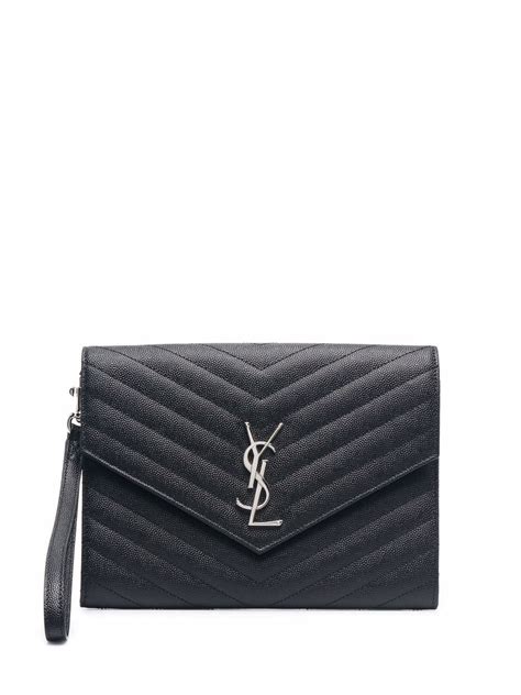 saint laurent logo plaque chevron quilt clutch bag